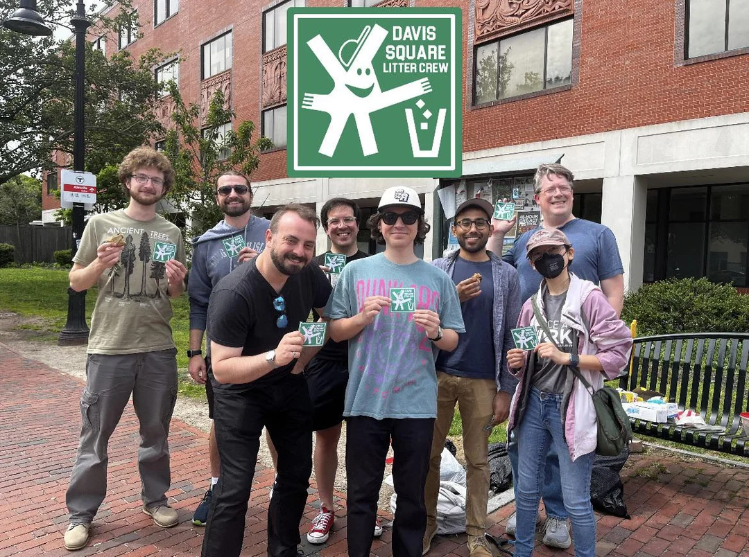 The Davis Square Litter Crew posing with the crew logo